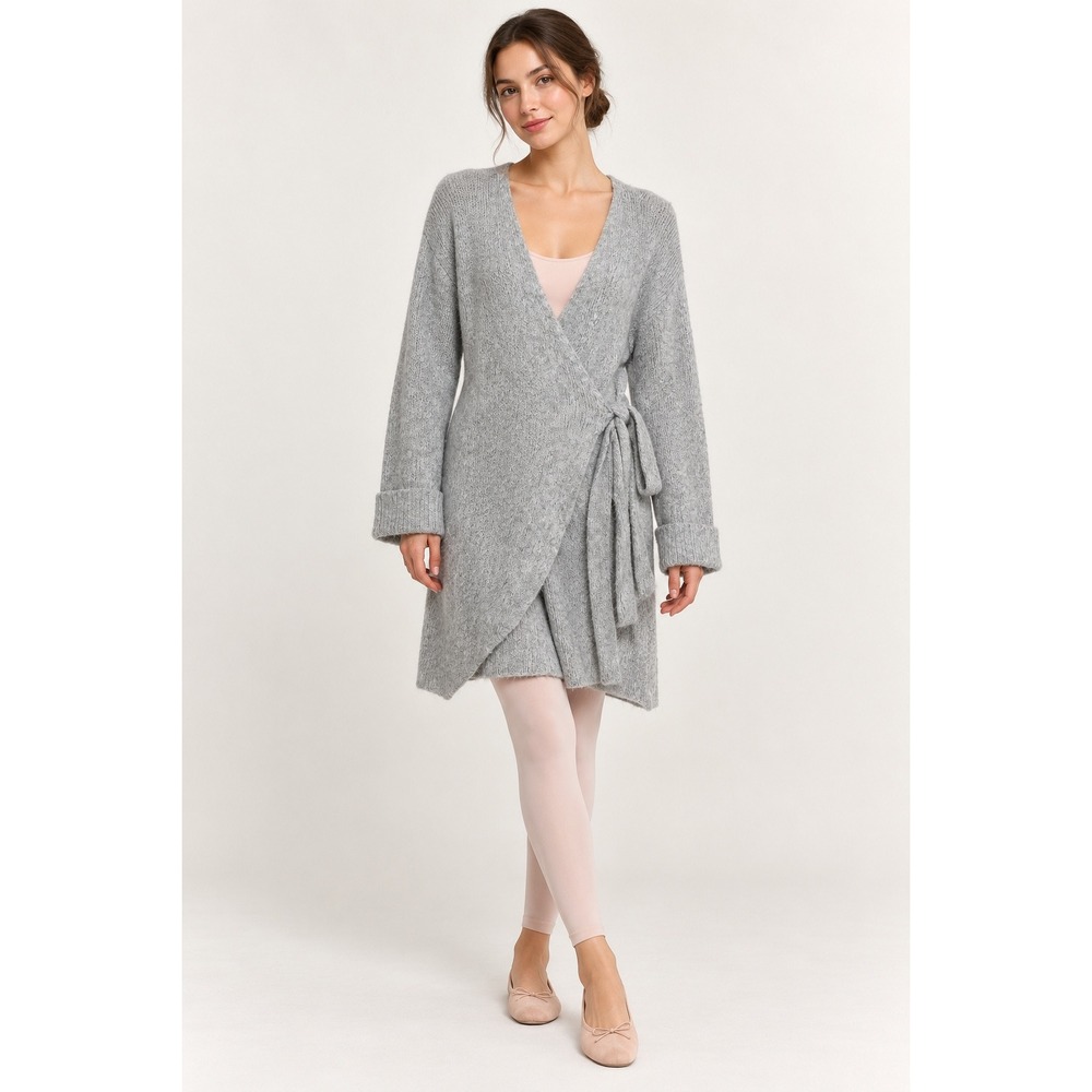 Aerie Womens Wrap Sweater Dress Sz Medium Gray Alpaca Wool Blend Balletcore